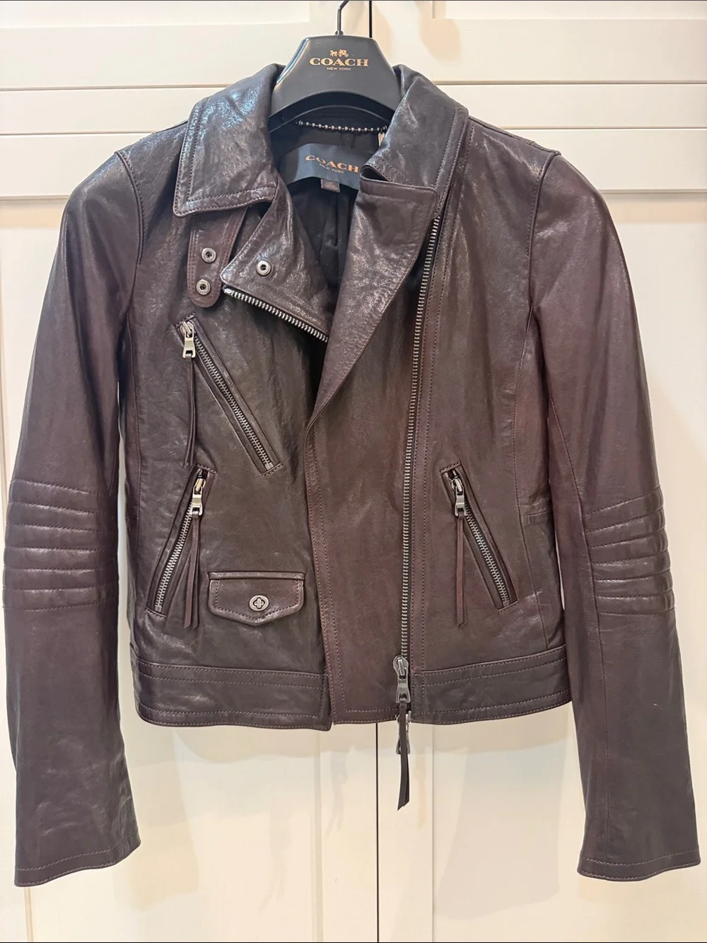 Coach Women’s Oxblood Leather Biker Jacket